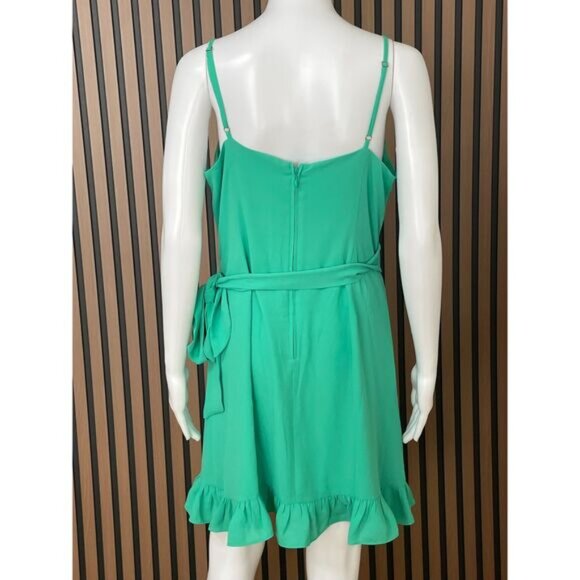 Lilly Pulitzer Alisa Women's Dress 10 Green Slip Wrap Ruffle Hem Tie-Waist - Picture 2 of 7
